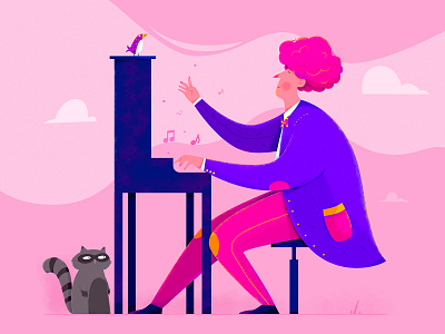 Piano affinity designer animal bird boy character enjoy entertainment illustration instrument man music musical musical note musician people piano play player uran