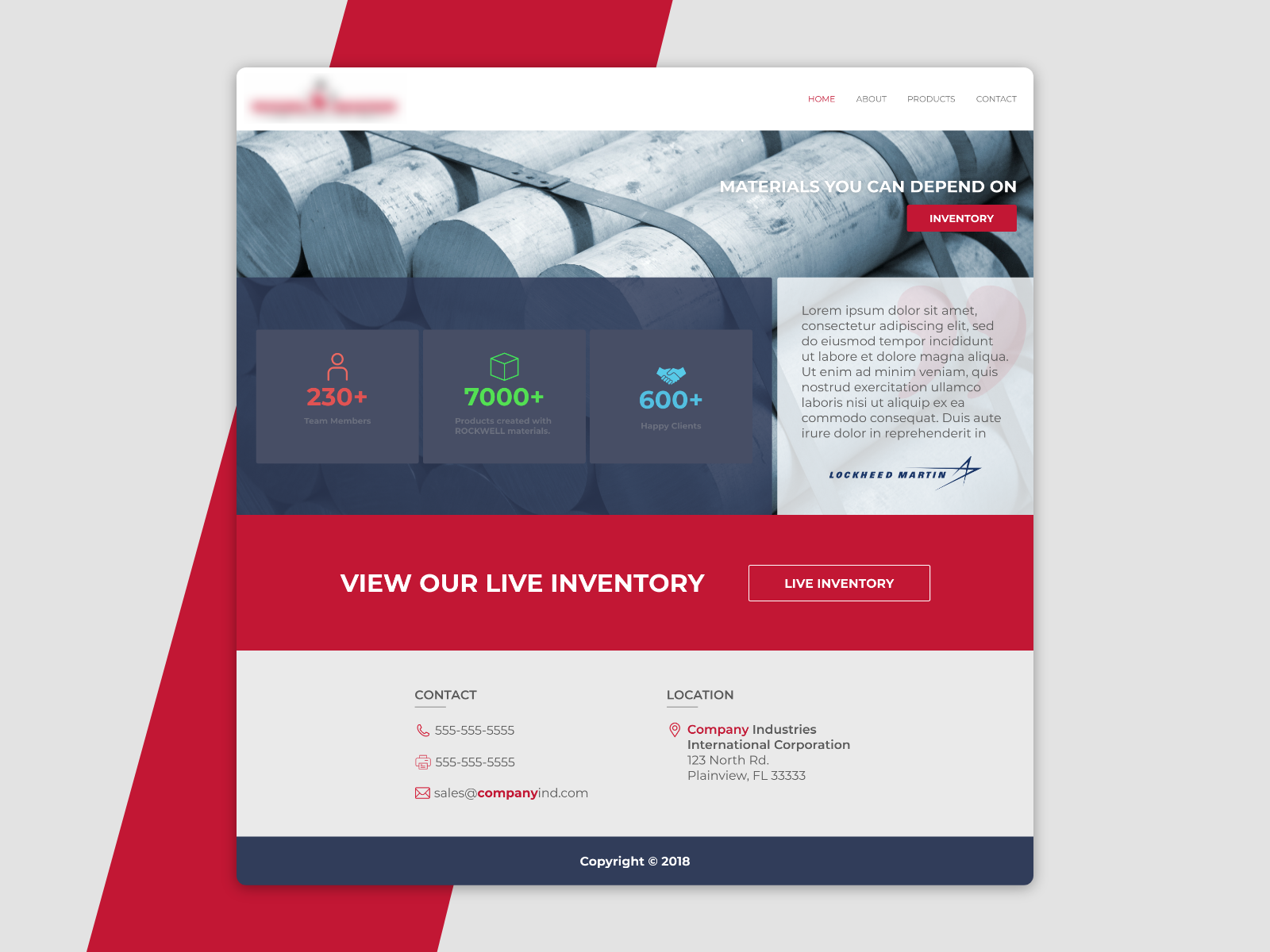 Example of Website Design for a Materials Distributor (brand censored)