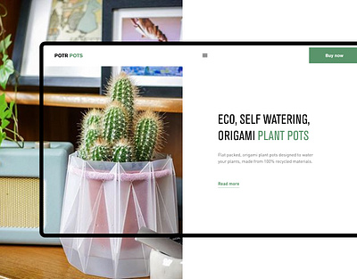Landing page for Kickstarter project PotrPots cactus design landingpage pot ui ux