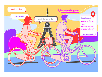 a book about millennium generation adventure bike book boy conceptual design generation girl character illustration line art millennium paris poster travel vector