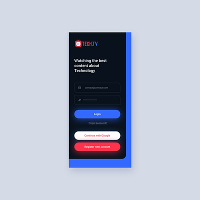 Concep screen for login app app appdesign apptv blueandred colourful home login tv ui ui design ui designer ux