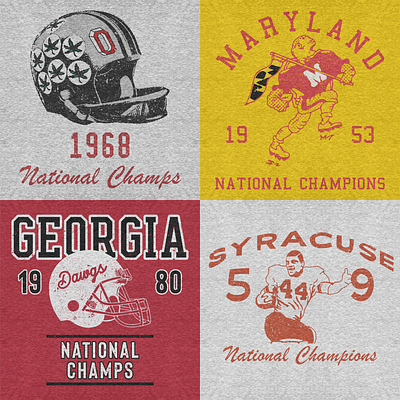 Vintage College Football Championship Tees athletics branding design drawn grunge illustration retro sports sports design sports logo typography vintage