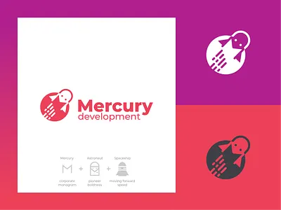 Mercury Logo Design Concept astronaut branding concept contest flat icon logo logodesign logomark logotype m mark mercury monogram pink process spaceship