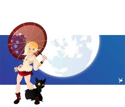 Full moon art cat drawing fullmoon girl illustration moon umbrella vector art woman