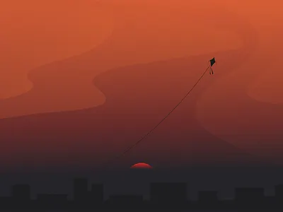 Sunset digitalart dusk flat design flat illustration flat landscape illustrator kite landscape sun sunset