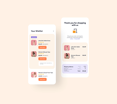 Shopping Wishlist and Order Confirmation app appinterferance clean design flat ios minimal mobile shopping shopping app simple typography ui ui design uidesign uiux uiuxdesign ux wishlist