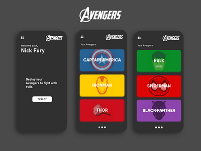 Avengers App Concept app application avenger avengers avengers app avengers cards avengers visiting cards avengersendgame cards marvel marvel comics marvelapp marvelcomics marvelous designer mobile app nick fury ui ui designer ux ux designer