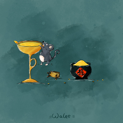 子鼠，Rat charm illustration logo