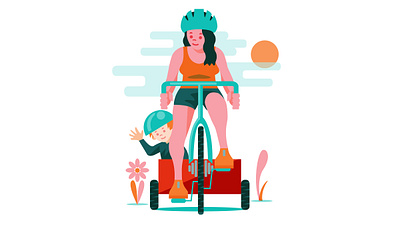 Pedalfest illustration bicycle child drawing geometric illustration minimalism mom riding