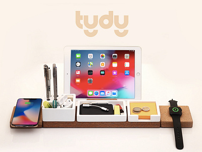 TYDY is at Kickstarter now. branding charger chargers design desk flat identity logo minimal organizer print product product design ui wireless