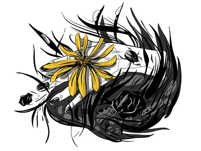 The living commons beetle bug common common design digital drawing drawing flower grass ground hand illustration ink inking inktober inktober2019 living medow vector yellow