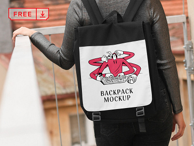 Free Backpack on Women Mockup backpack branding design download free freebie identity logo mockup mockups psd template typography