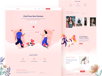 Dating Landing Page 2019 trends adobexd bf challenge colorful couple date datepicker dating gf illustration landingpage love single ui vector web design webdesign xd