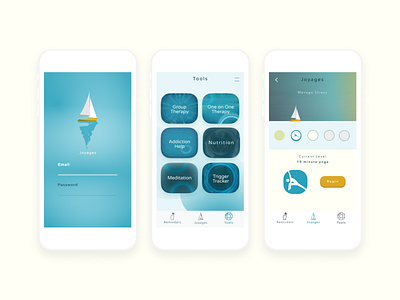 Mental Health App blue boat design gamification mobile ui water