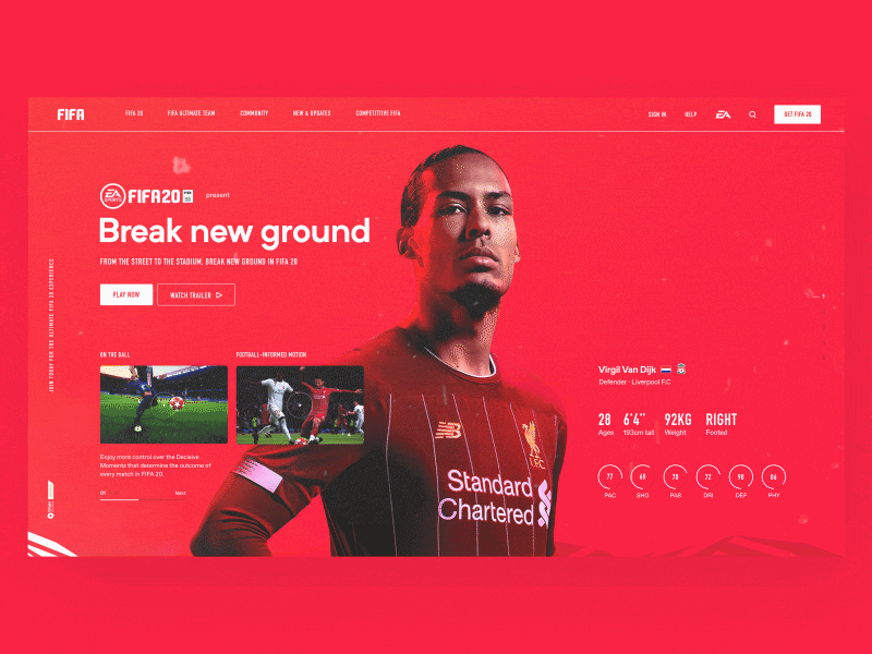 FIFA20 aftereffects animation app design fifa fifa 20 football minimal mobile typography ui virgil web