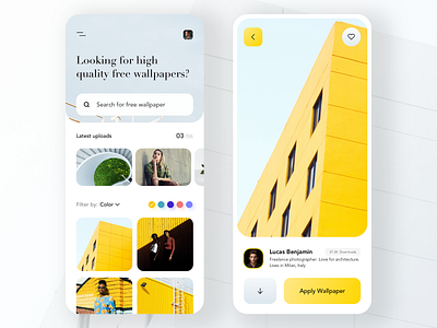 Wallpapers App UI Design 2019 design trend 2019 trends architechture clean design download minimal popular trendy design uidesign uxdesign visual design wallpaper yellow