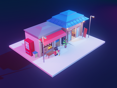 Tokyo Night 3d blender blender3d character design illustration light post night store street vending machine