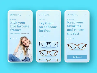 Onboarding :: OPTICAL adobe xd adobexd app app design daily ui daily ui 023 daily ui challenge dailyui design ecommerce eyewear glasses onboarding pagination product design prototype ui