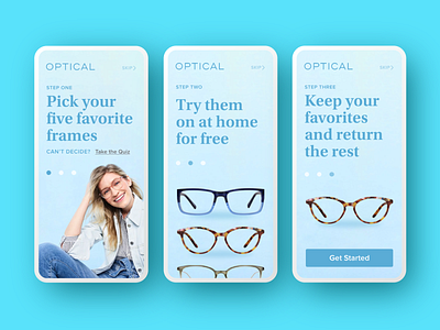 Onboarding :: OPTICAL adobe xd adobexd app app design daily ui daily ui 023 daily ui challenge dailyui design ecommerce eyewear glasses onboarding pagination product design prototype ui