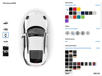 Porsche 911 Carrera (992) Customization UI 911 992 car carrera customization porsche website
