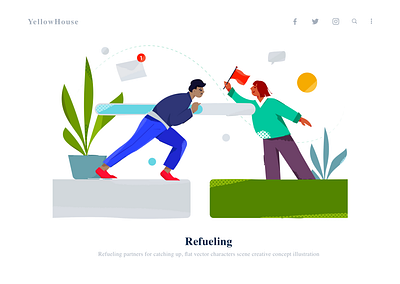 Refueling partners for catching up app branding color design flat illustration mobile ui vector web