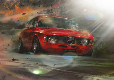 alfa romeo 2000gtv carillustration character classic car corel painter digital art illustration