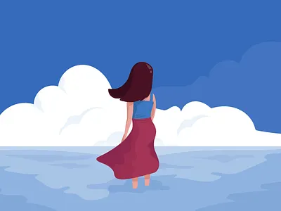 Happy Weekend! air beach beauty blue clean cloud illustration love minimal pink sexy sky vector water woman