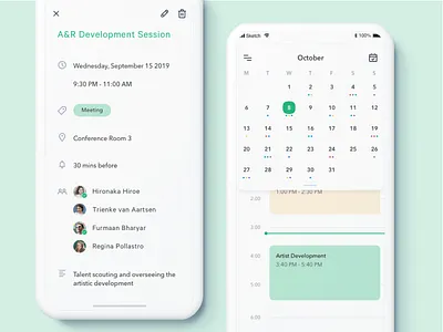 Scheduling App app calendar calendar 2019 calendar app clean counter design green ios meeting mobile october schedule scheduler scheduling sketch time ui ux white