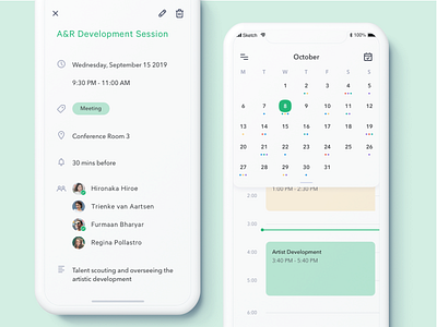 Scheduling App app calendar calendar 2019 calendar app clean counter design green ios meeting mobile october schedule scheduler scheduling sketch time ui ux white