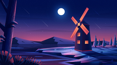 Windmill night talk illustration