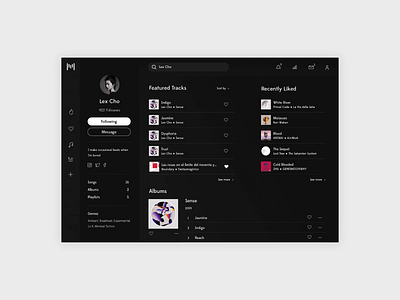 Music Streaming Web App - User Profile animated prototype daily100 dailyui dailyuichallenge dark mode music interface music streaming music streaming ui profile profile interface profile ui ui designer user profile ux designer ux ui web app