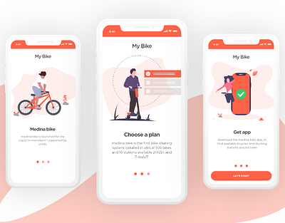 Medina Bike Onboarding Screen adobexd isometric illustration landingpage mobile app mobile app design onbording redesign concept shipping company ui ux