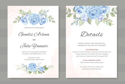 design wedding card with blue floral vector background blue card decoration design elegant floral flower frame gold graphic greeting illustration invitation pattern postcard template vector vintage wedding