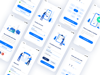 Flato - Real estate mobile app login process blue app figma flato illustration iphone iphone app iphone app design mobile ui real estate ui ux