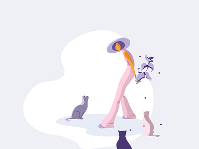 Illustration/daily cat colorful daily flat girl illustration