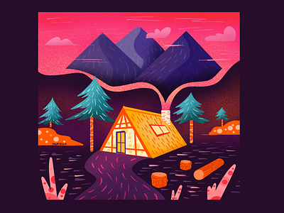 Nights in Nepal colorful design designer digital illustration illustrator marketing mountains nature outdoor painting pink procreate product purple ui