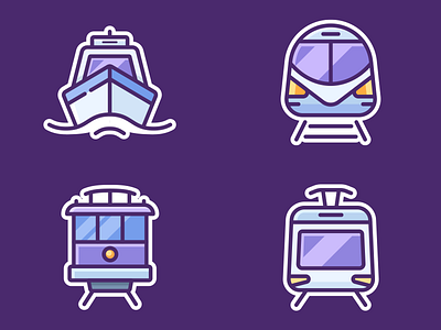 Google Pigeon Icons app application boat car design google graphics icon illustration onboarding pigeon road series set ship sticker train vector vehicle web