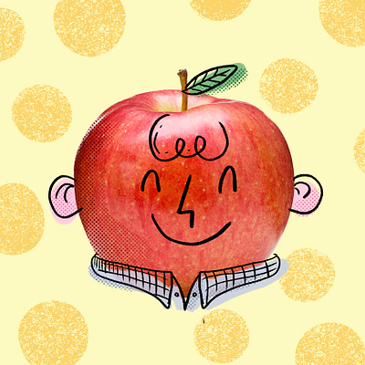 Mr. Apple character children doodle face happy illustration