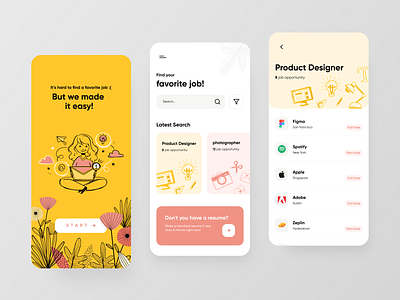 JobHere App app branding clean design doodle illustraion job minimal search typography ui ux