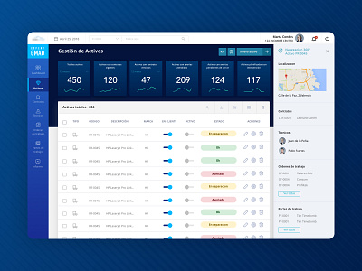 CMMS - Machineries management backoffice card cmms dark ui datatable kpi light ui management material statistics tables ui ux web