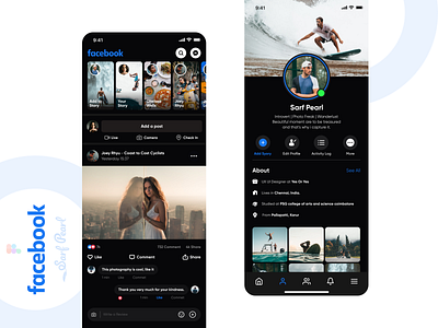 Facebook Dark Mode app black card dark mode design figma google home inner screen ios mobile app profile sarfpearl socialmedia status ui ux