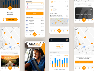 Road safe app app design creditcard dashboard design fuel fuelstation ios app map minimal navigation payment refer friend reward roadsafe search ui wallet