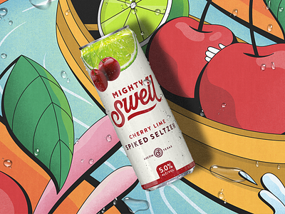 Mighty Swell (Spiked Seltzer) Illustration Poster Campaign abstract beverage drink fruit illustration psychedelic refreshing retro seltzer shapes vintage