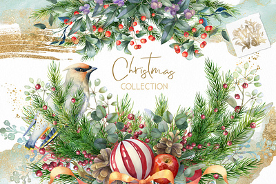 Watercolor floral Christmas collection art background christmas christmas collection clipart design design elements floral florals flower flowers graphic graphic design graphics illustration texture vector watercolor watercolor floral watercolor flowers