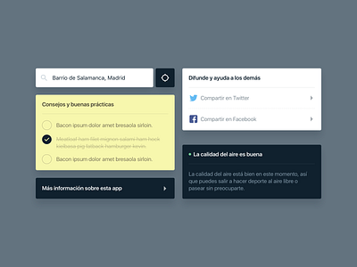Air quality app basic interface elements and widgets air quality atomic system design facebook location map app notes notification searchbar social media system design twitter warning