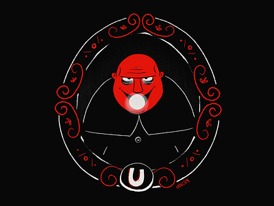 U is for UNCLE FESTER abc of horrors addams family character design illustration mid century retro vintage
