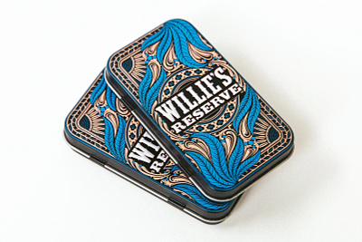 Willie's Reserve Joint Tin V2 2d art deco cannabis design embossed embossing joint marijuana ornament ornamental packaging pot preroll spliff tin tins weed willie nelson