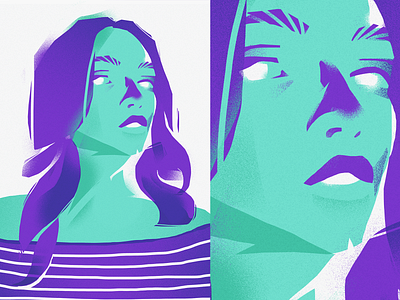 portrait detail adobe illustrator artwork detail face girl grain grainy green illustration noise portrait purple shadow texture vector zoom