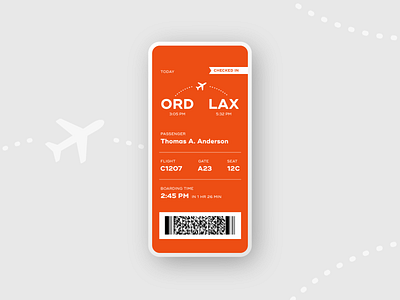 Boarding Pass :: ORD to LAX adobe xd adobexd airplane app barcode boardingpass daily ui daily ui 024 daily ui challenge dailyui design flight flight app product design prototype scan ticket ui