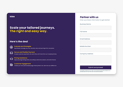 Islas - Partnership Page tourism tours travel ui design webapp